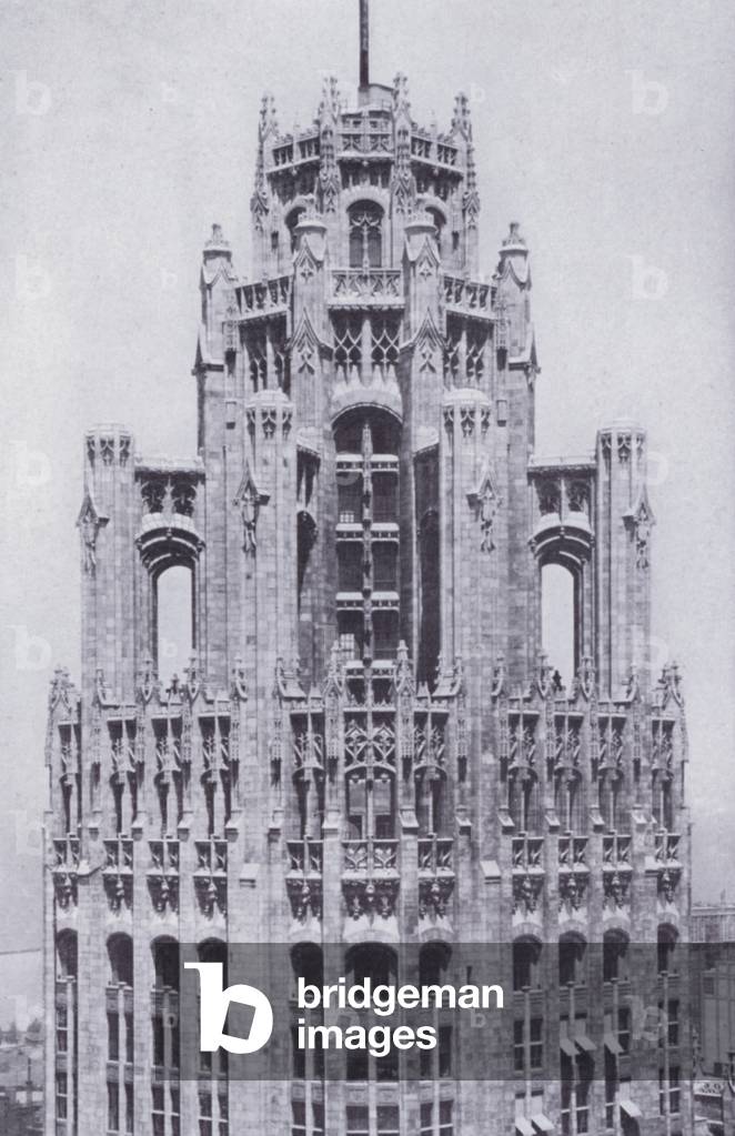Chicago: The Top of Tribune Tower (b/w photo)