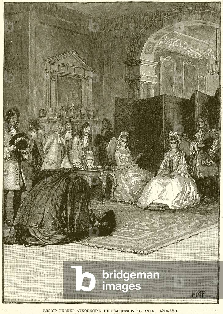 Bishop Burnet announcing her Accession to Anne (engraving)