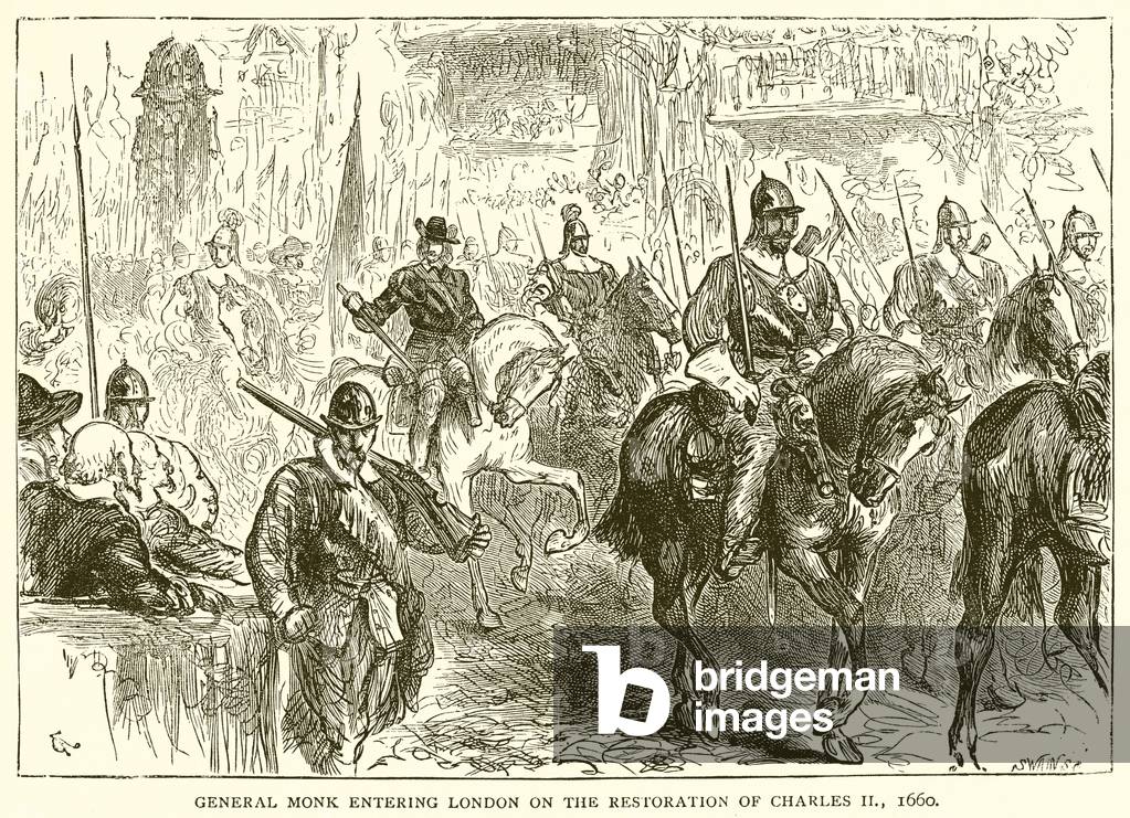 General Monk entering London on the Restoration of Charles II, 1660 (engraving)