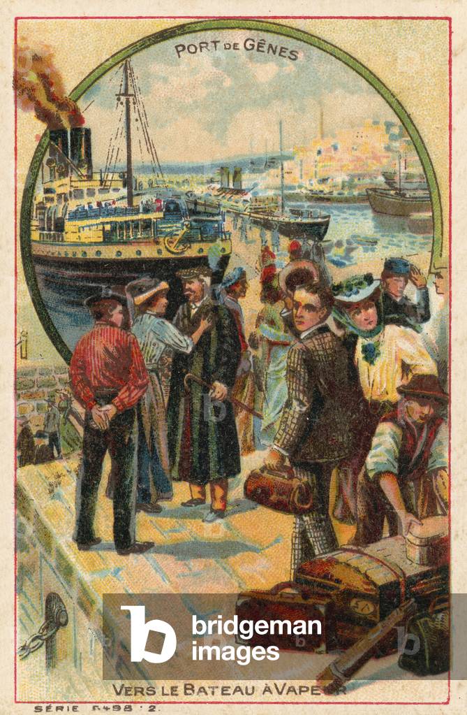 Port of Genoa, Italy (chromolitho)