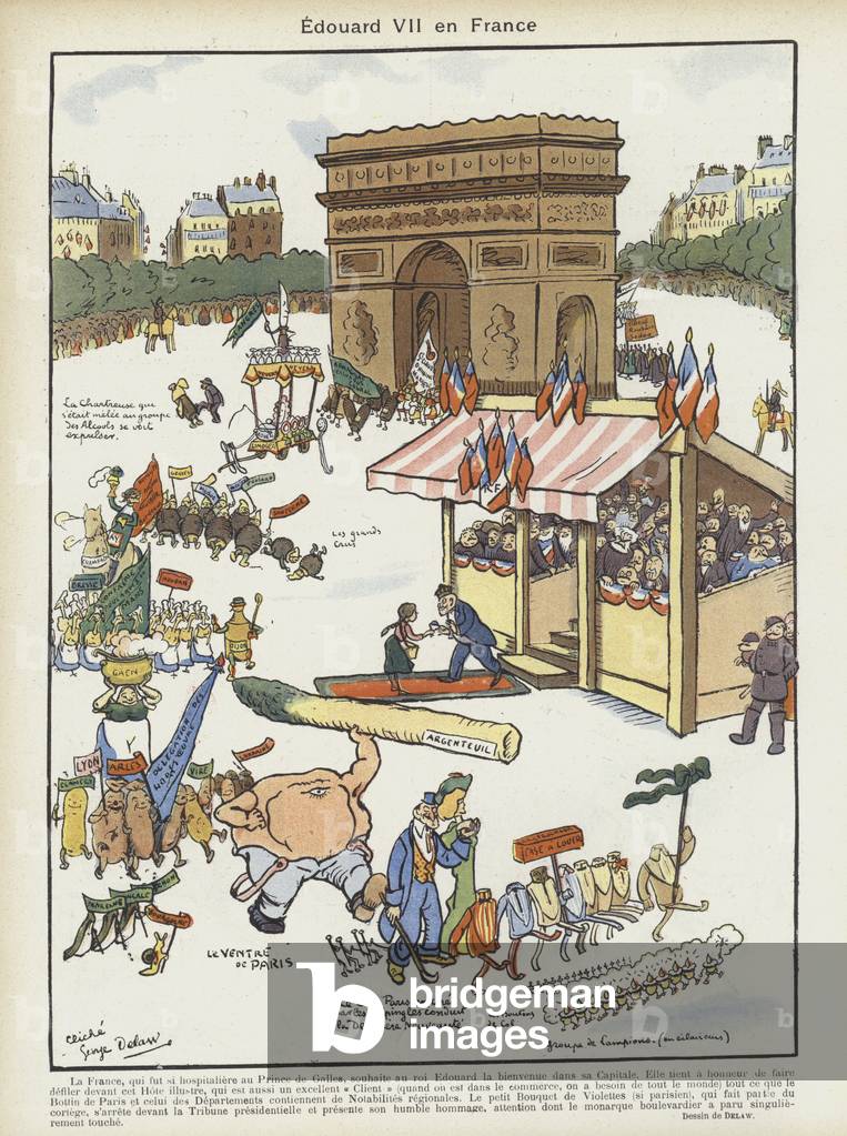 King Edward VII's visit to France. Illustration for Le Rire (colour litho)