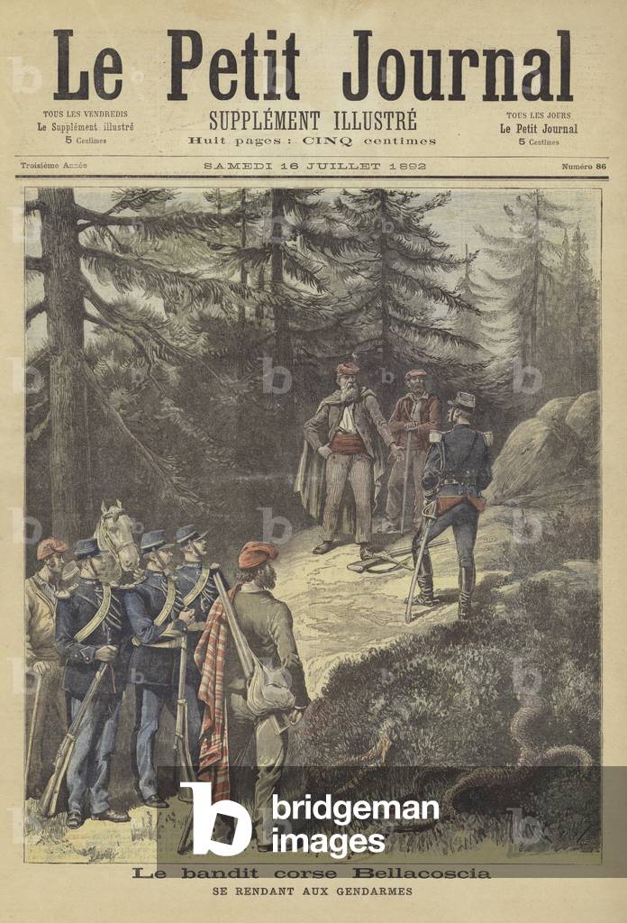 The Corsican bandit Antoine Bellacoscia surrendering to the police (colour litho)