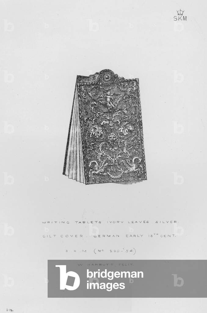 Victoria And Albert Museum: Writing Tablets, ivory leaves, silver gilt cover, German, early 18th century (engraving)