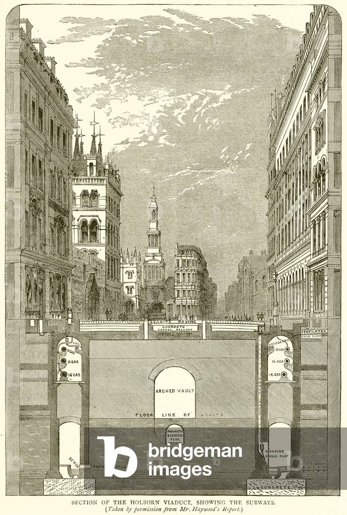 Section of the Holborn Viaduct, showing the Subways (engraving)