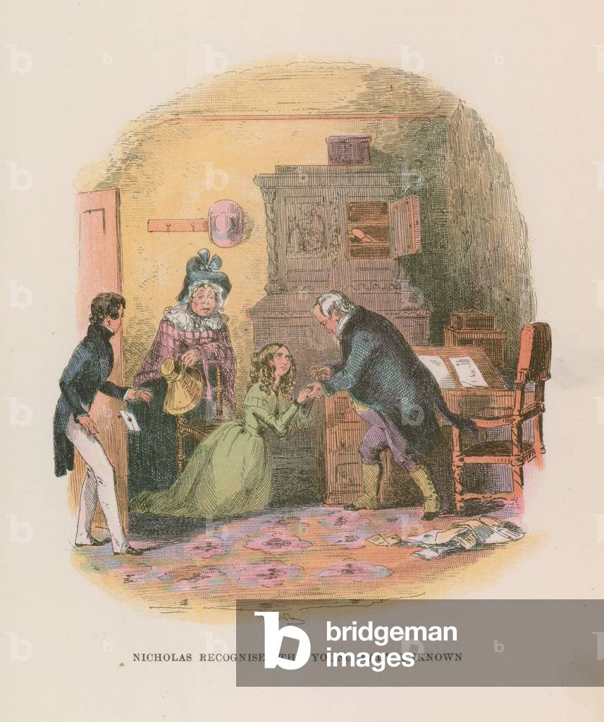 Illustration for Nicholas Nickleby (colour litho)