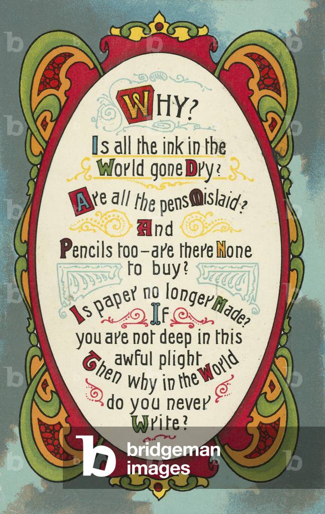 Card telling off its recipient for not corresponding (chromolitho)