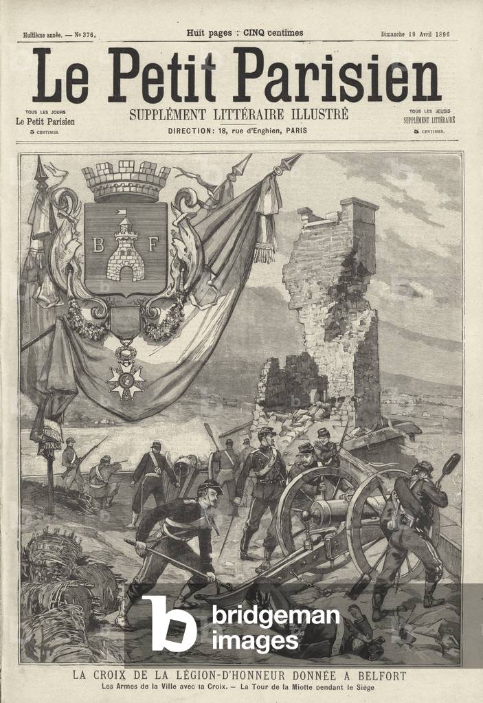 The Cross of the Legion d'Honneur awarded to the city of Belfort for its resistance during the Franco-Prussian War (engraving)