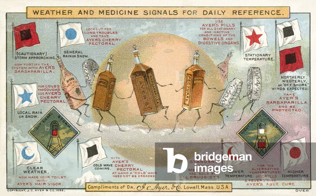 Weather and medicine signals for daily reference (chromolitho)