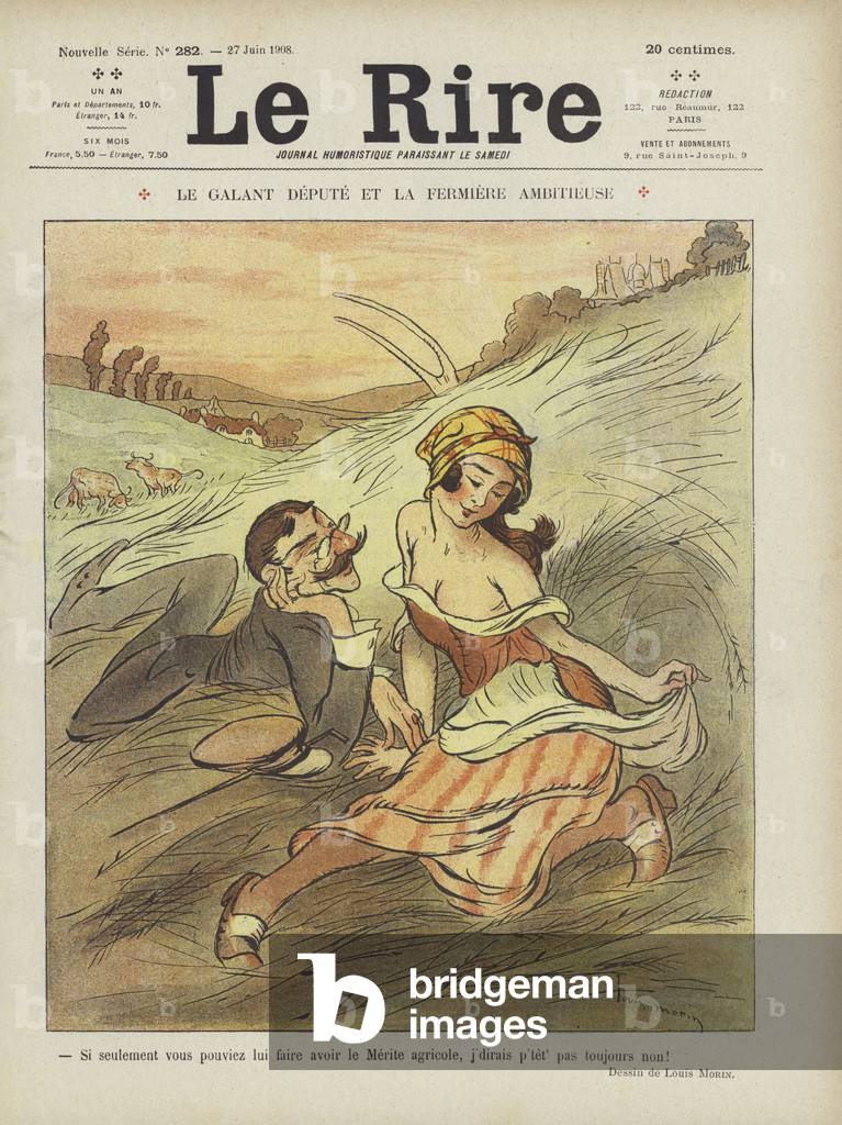 The gallant Deputy and the ambitious Farm girl. Illustration for Le Rire (colour litho)