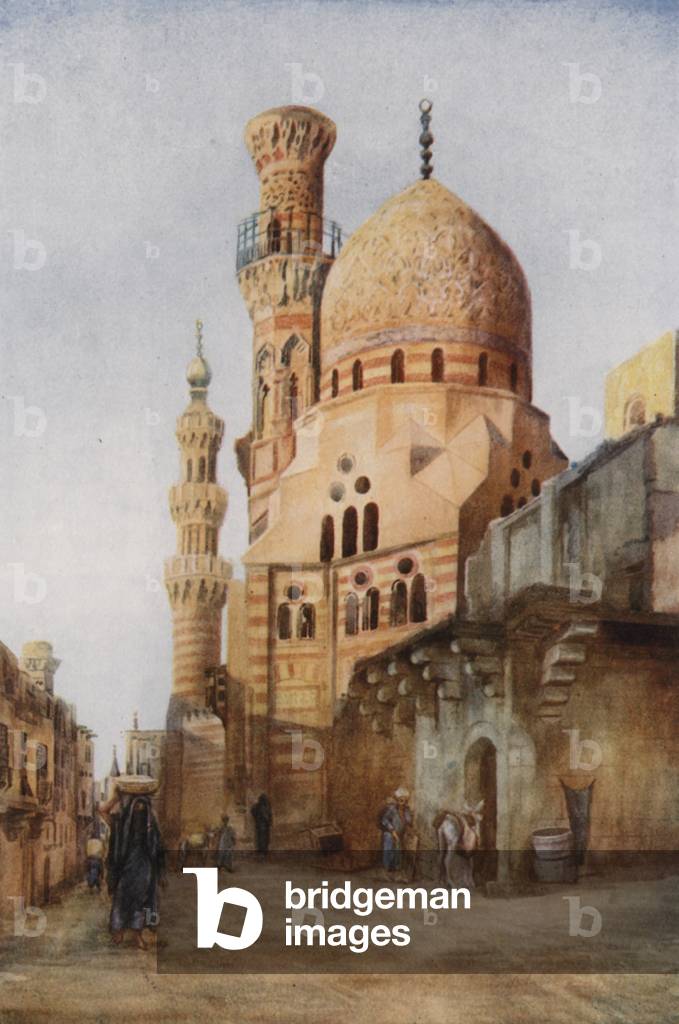 Mosques in the Sharia Bab-el-Wazir, Cairo (colour litho)