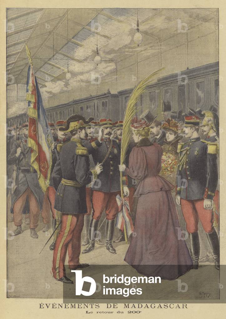 Return of the French 200th Regiment from Madagascar (colour litho)