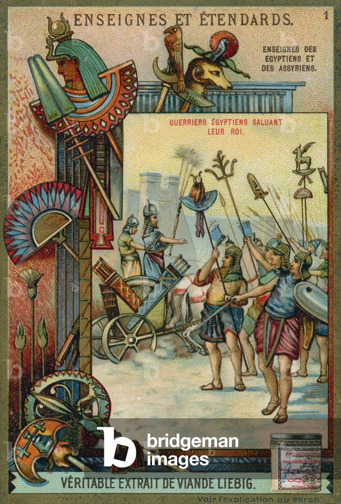 Ancient Egyptian warriors saluting their king (chromolitho)
