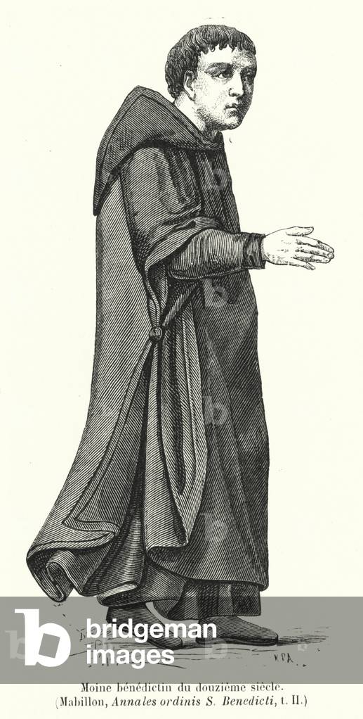 Moine benedictin du douzieme siecle (engraving)