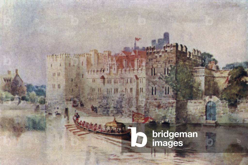 The Old Savoy Palace in the time of King Henry VIII, now the site of the Savoy Hotel (colour litho)