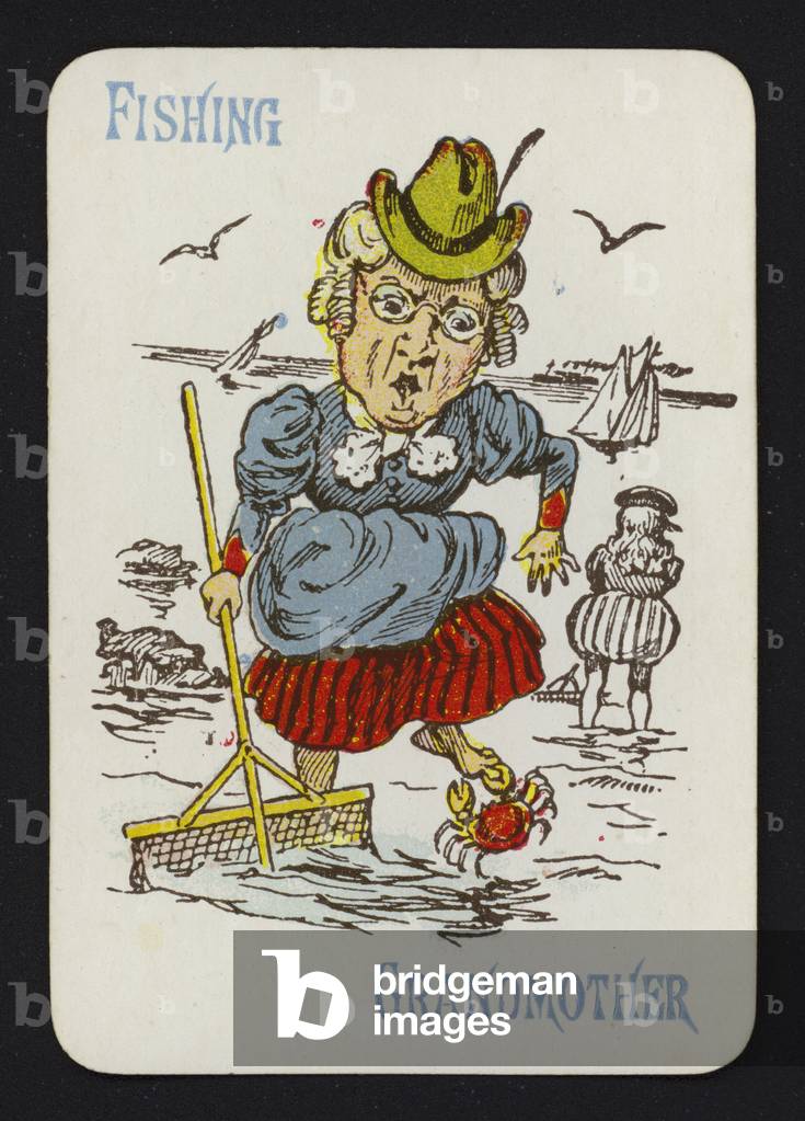 Playing card: Fishing, Grandmother (colour litho)