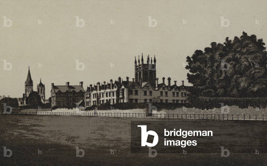 Merton College from the Fields (litho)