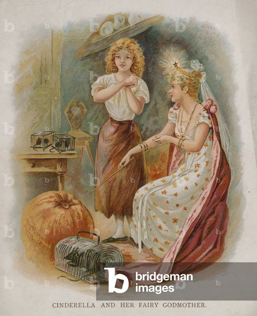 Cinderella and her fairy godmother (chromolitho)