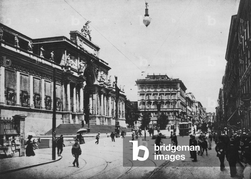Roma / Rome: Via Nazionale e Palazzo di Belle Arti (b/w photo)
