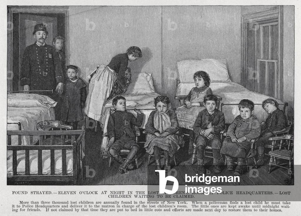 Found Strayed, Eleven O'clock at Night in the Lost Children's Room at Police Headquarters, Lost Children waiting to be claimed (litho)