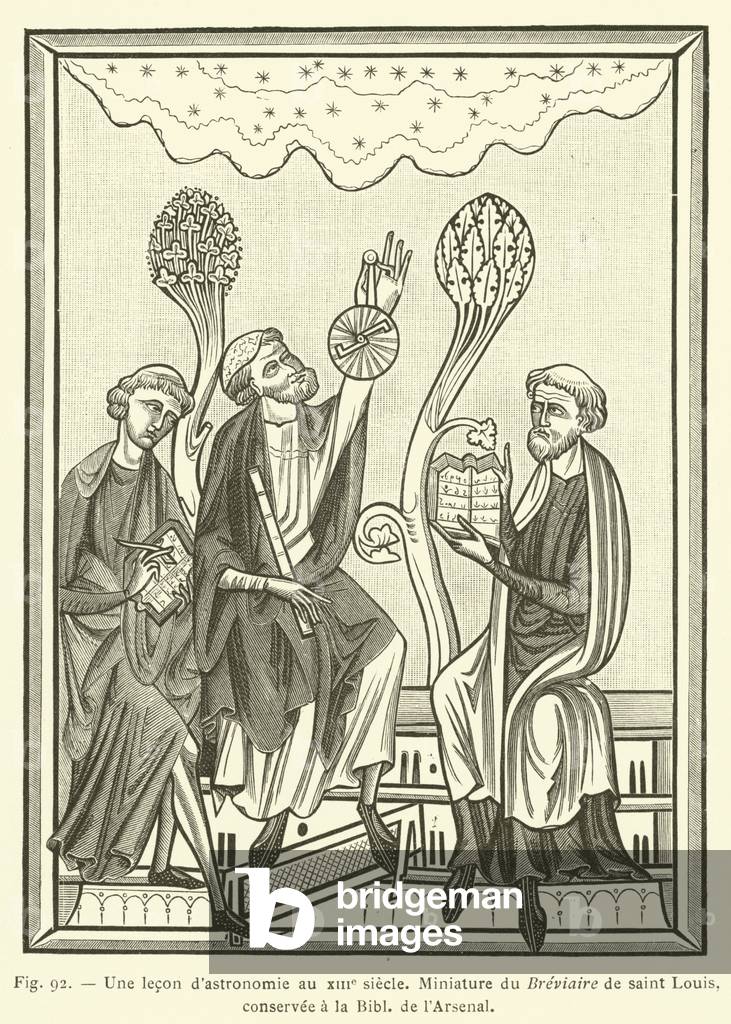 Une lecon d'astronomie au XIIIe siecle (engraving)