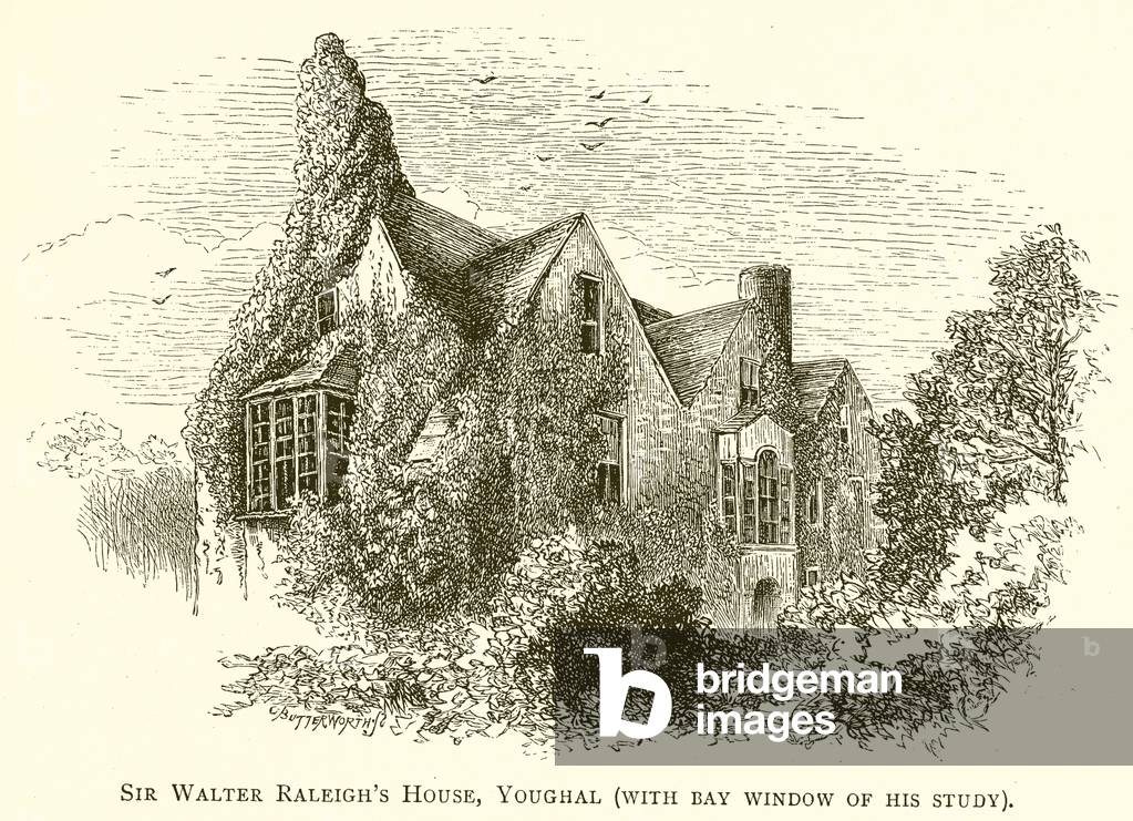 Sir Walter Raleigh's House, Youghal (with Bay Window of his study) (engraving)