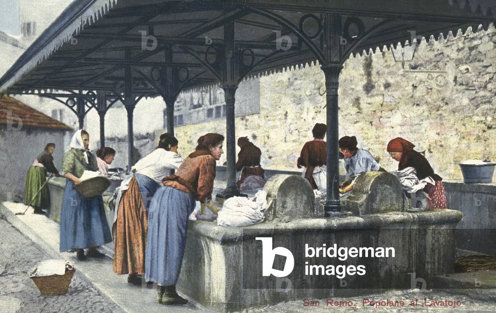 San Remo, Italy, women washing clothes (colour photo)
