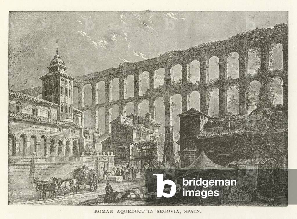 Roman Aqueduct in Segovia, Spain (engraving)