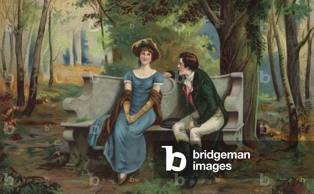 Couple on a bench (colour litho)