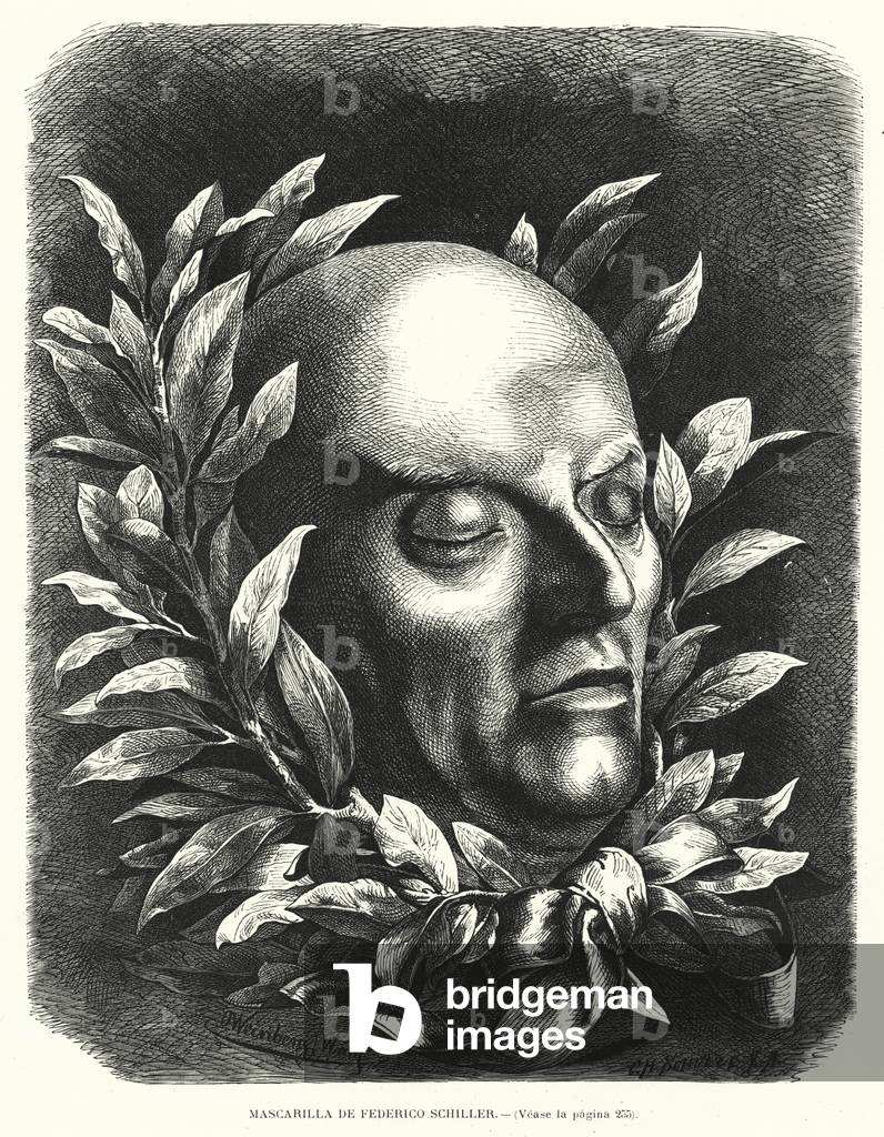 Death mask of German poet Friedrich Schiller (litho)