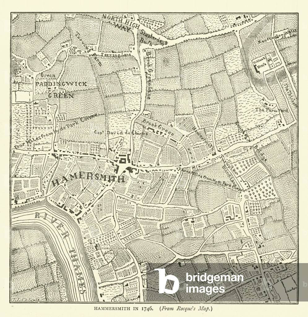 Hammersmith in 1746, from Rocque's map (engraving)