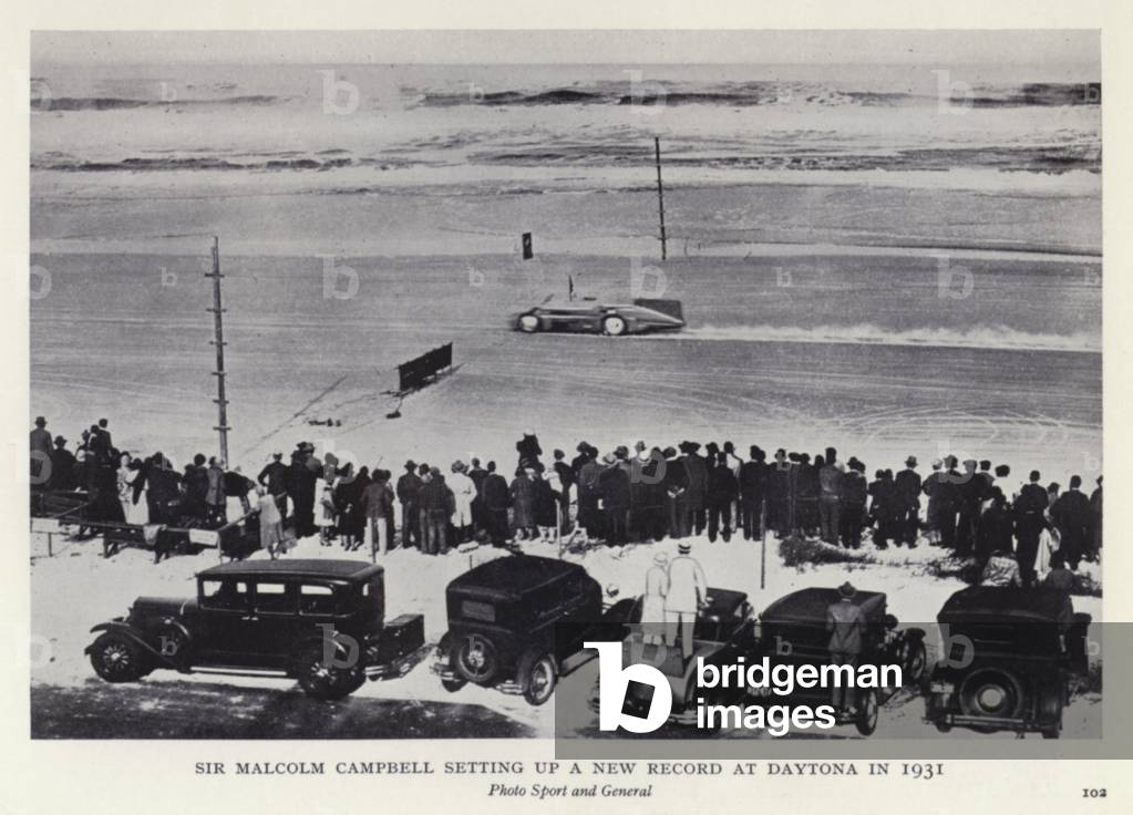 Sir Malcolm Campbell setting up a new record at Daytona in 1931 (b/w photo)