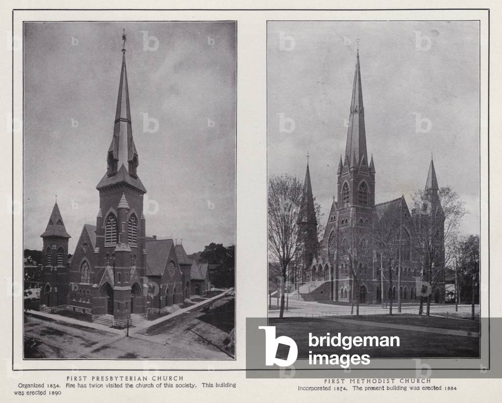 Jamestown, NY: First Presbyterian Church; First Methodist Church (b/w photo)