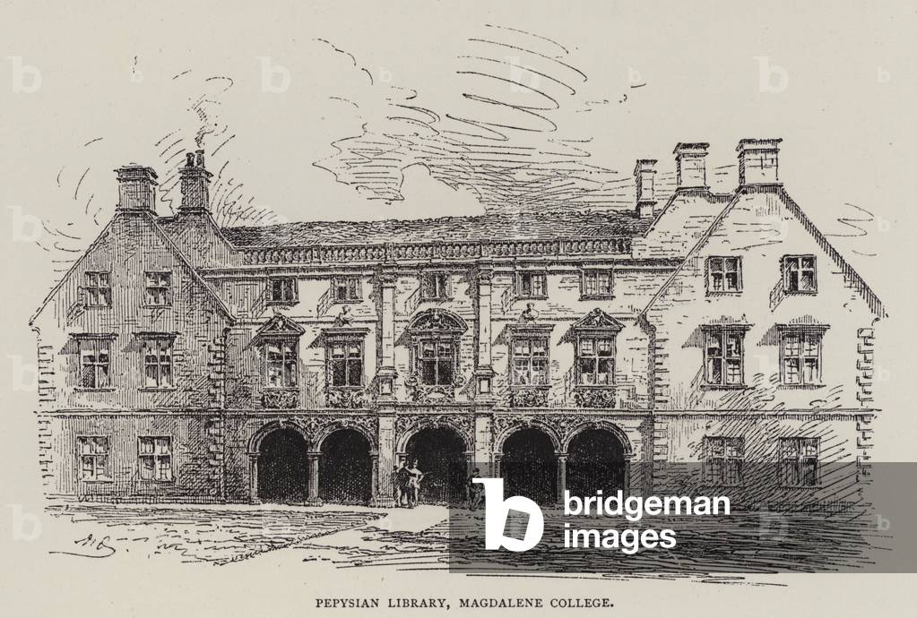 Cambridge: Pepysian Library, Magdalene College (etching)
