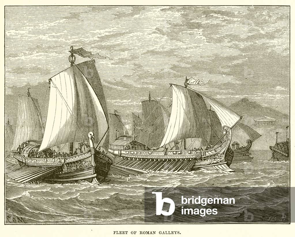 Fleet of Roman Galleys (engraving)