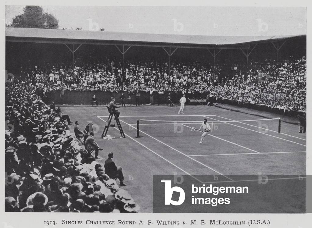 1913, Singles Challenge Round, A F Wilding v M E McLoughlin (USA) (b/w photo)