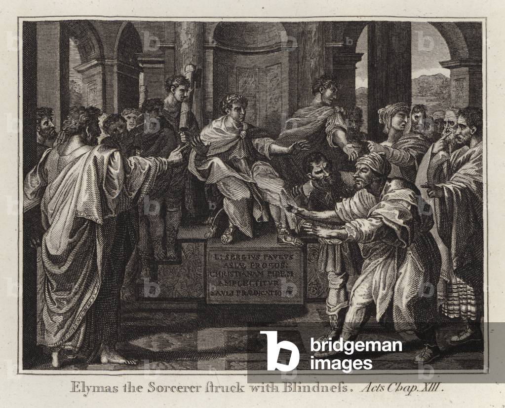 Raphael cartoon: Elymas the Sorcerer Struck with Blindness, Acts, Chap XIII (engraving)