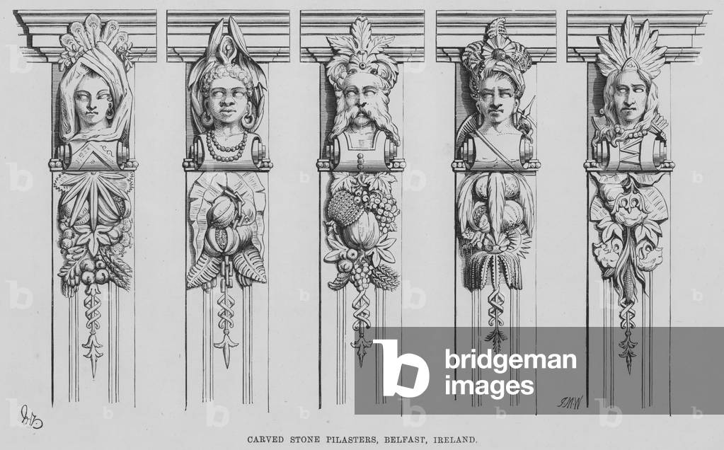 Carved Stone Pilasters, Belfast, Ireland (engraving)