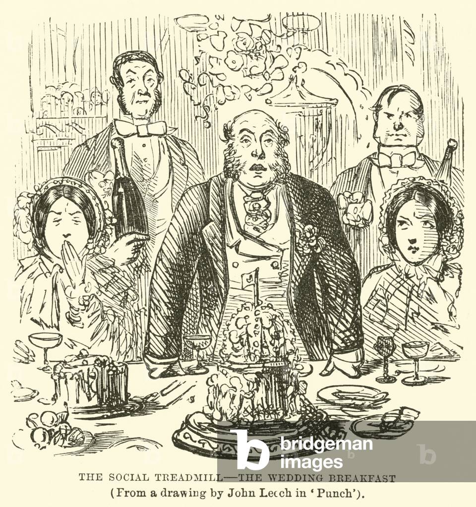 The Social Treadmill, the Wedding Breakfast, (From a drawing by John Lecoh in 'Punch') (engraving)