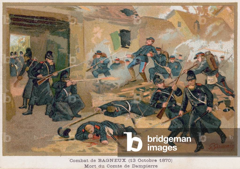 The Death of the Comte de Dampierre during the Fighting at Bagneux (chromolitho)