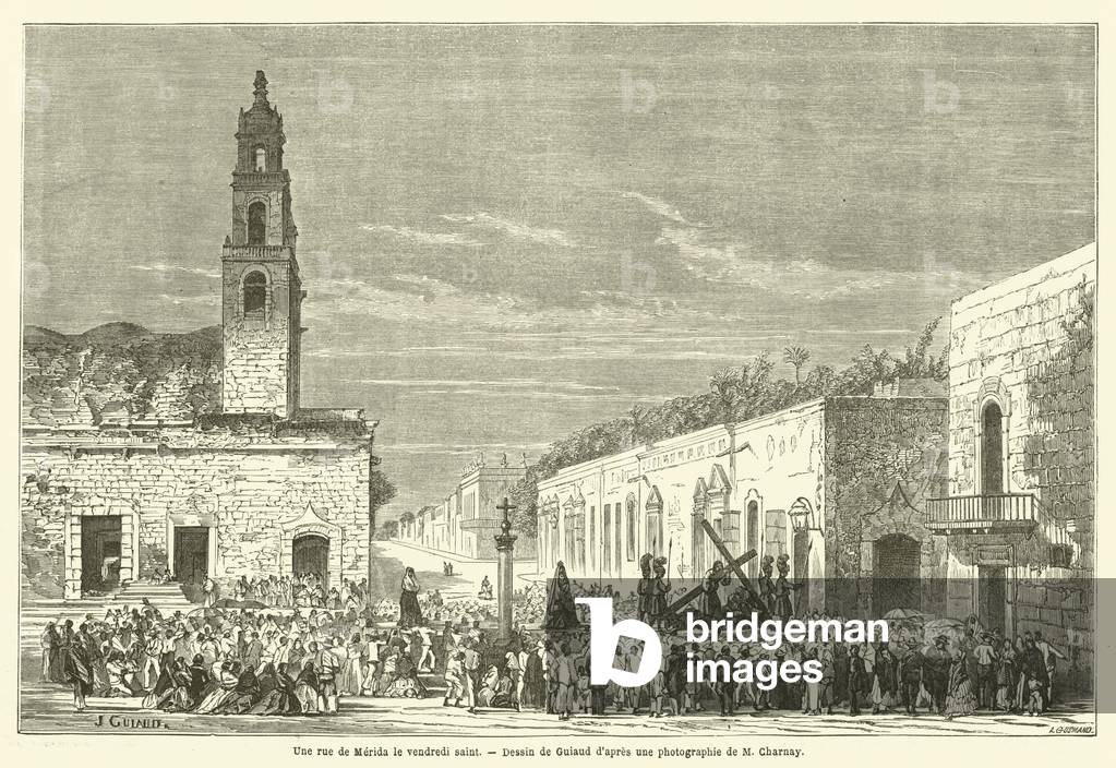 Une rue de Merida le vendredi saint (engraving)