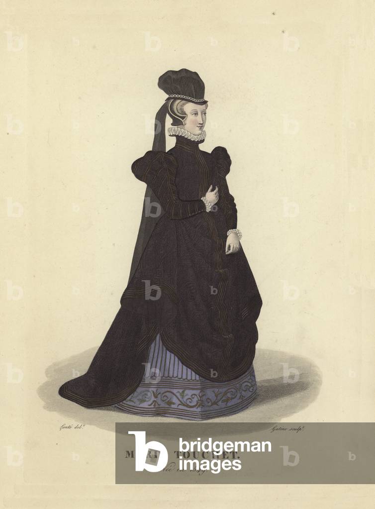 Marie Touchet, mistress of King Charles IX of France (coloured engraving)