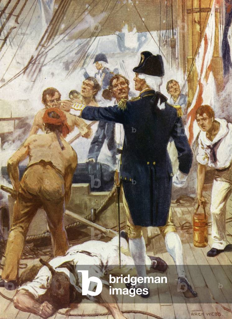 The Glorious First of June, 1 June 1794; Captain Harvey on the Brunswick (colour litho)