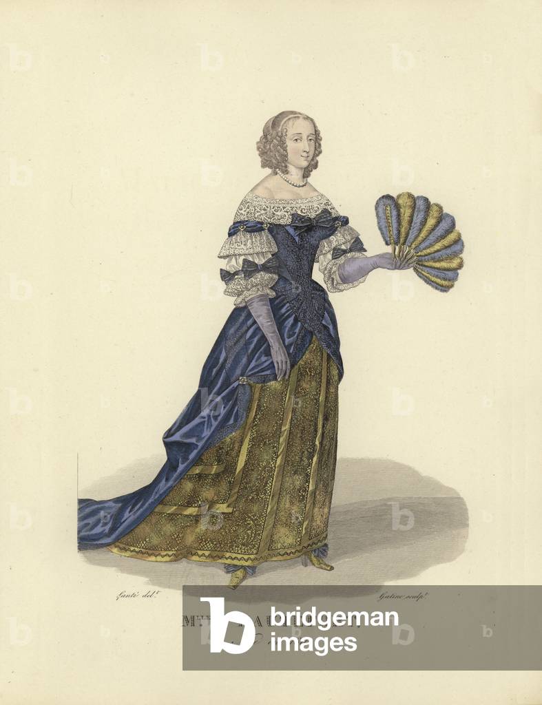 Marie de Hautefort, favourite of King Louis XIII of France (coloured engraving)