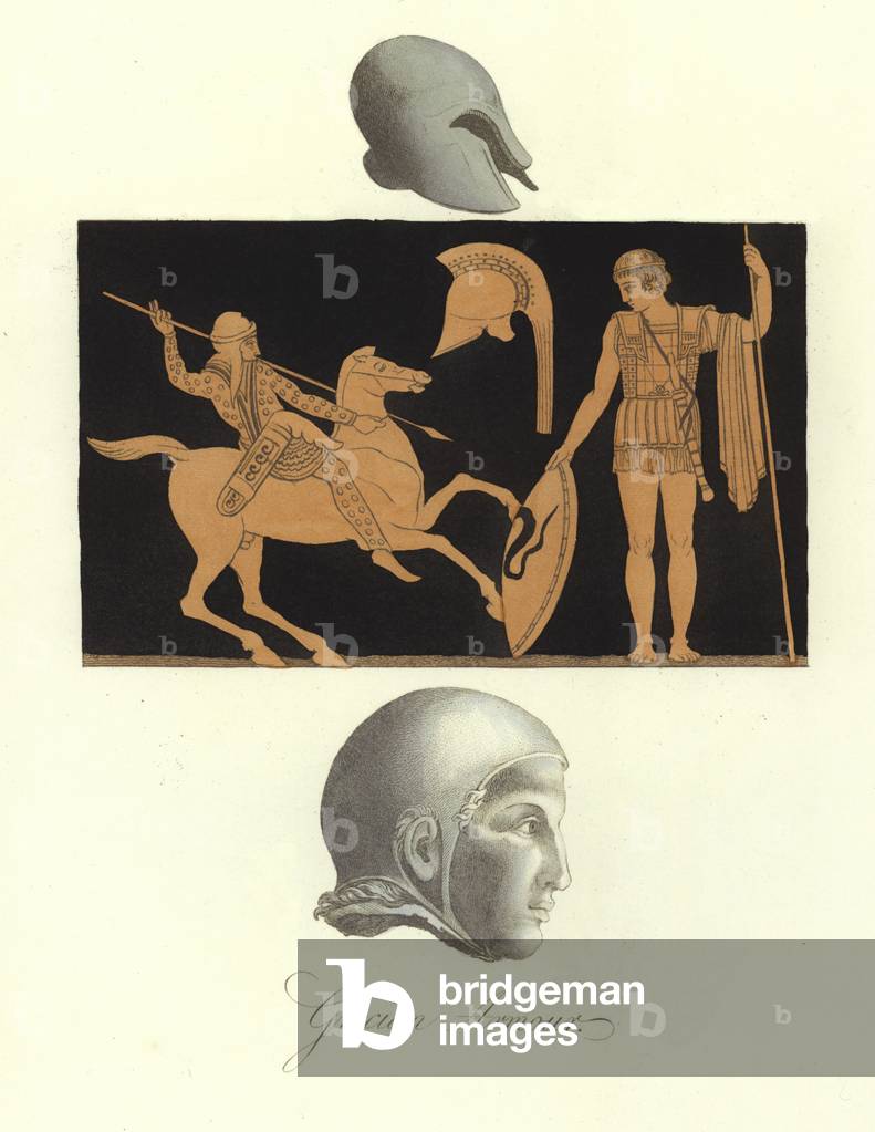 Ancient Greek armour (coloured engraving)