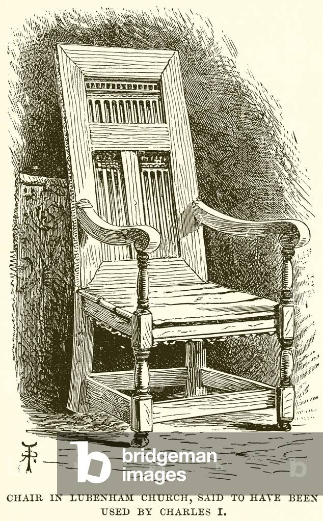 Chair in Lubenham Church, said to have been used by Charles I (engraving)