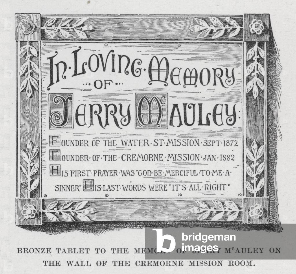 Bronze Tablet to the Memory of Jerry McAuley on the Wall of the Cremorne Mission Room (litho)