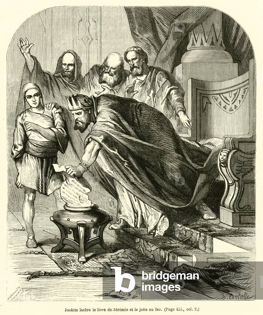 Joakim lacere le livre de Jeremie et le jette au feu (engraving)