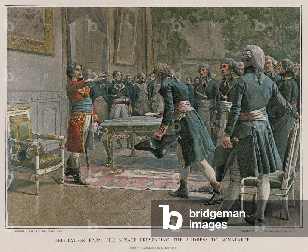 Deputation from the senate presenting the address to Bonaparte (colour litho)