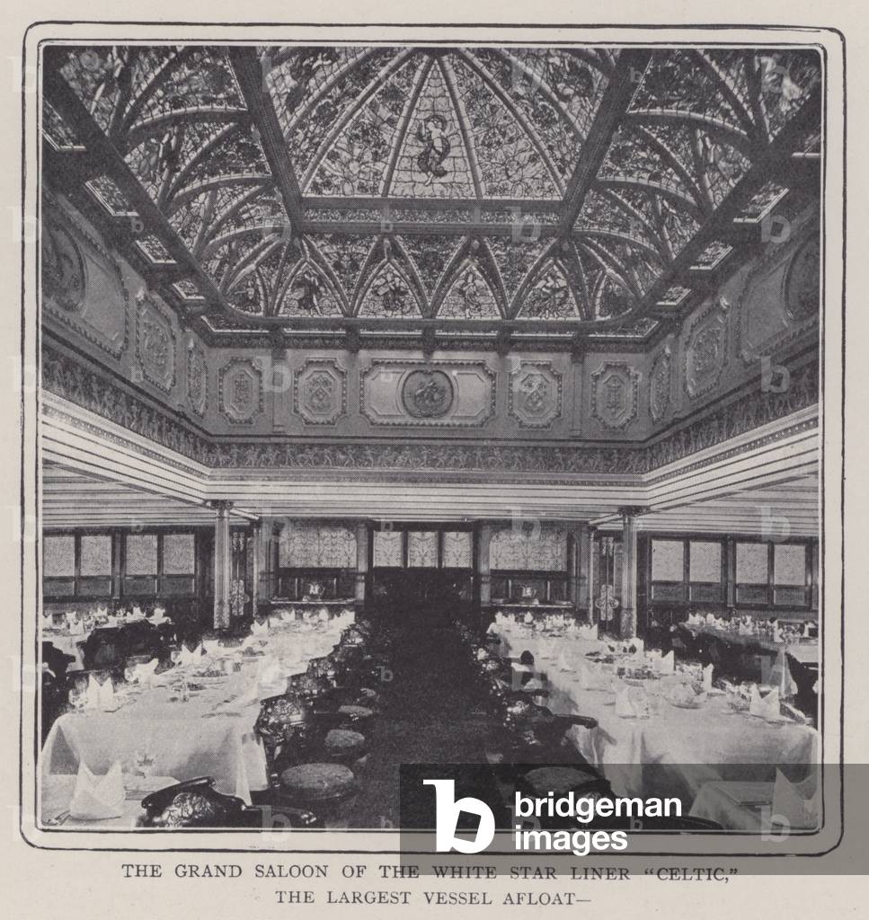 The grand saloon of the White Star liner Celtic (b/w photo)