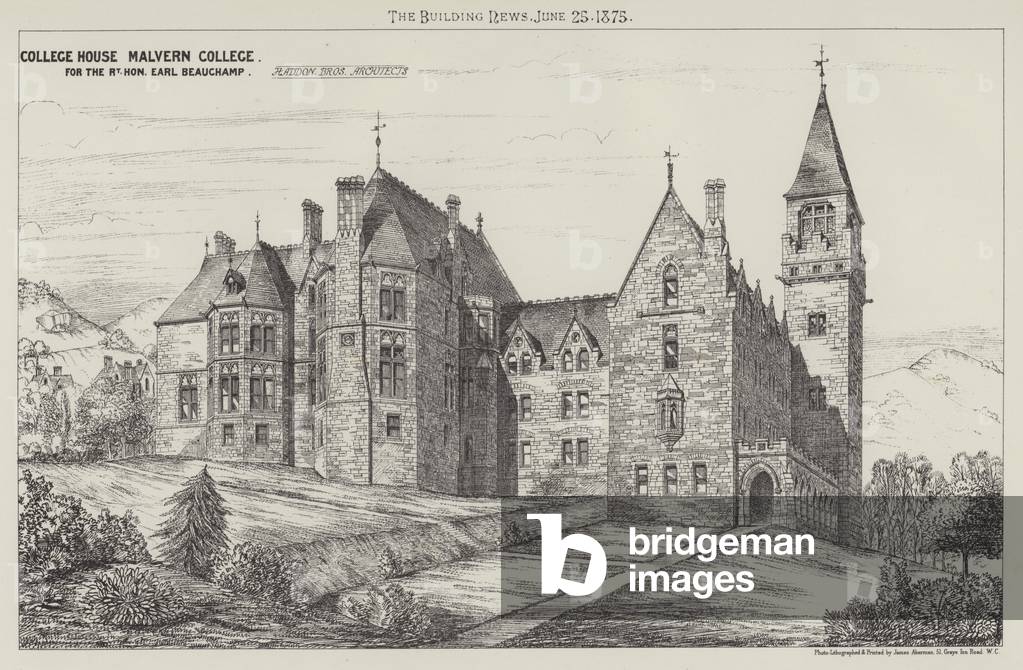 College House Malvern College, for the Right Honourable Earl Beauchamp (engraving)